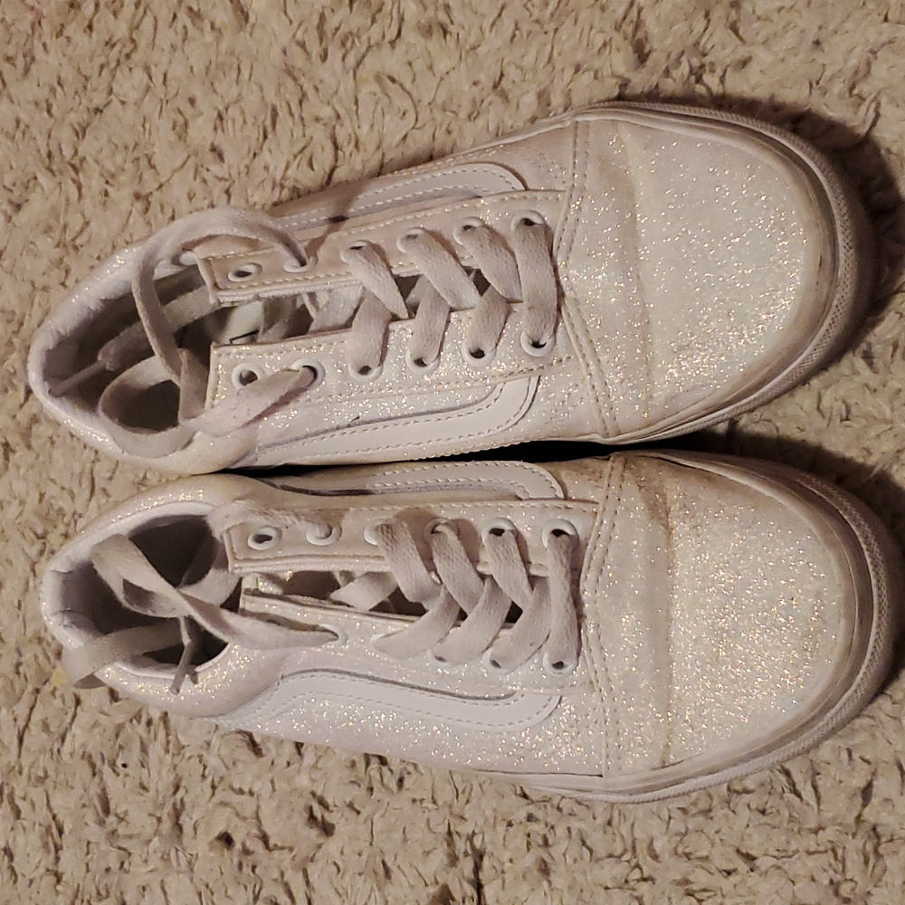 White glitter Vans kids size 3